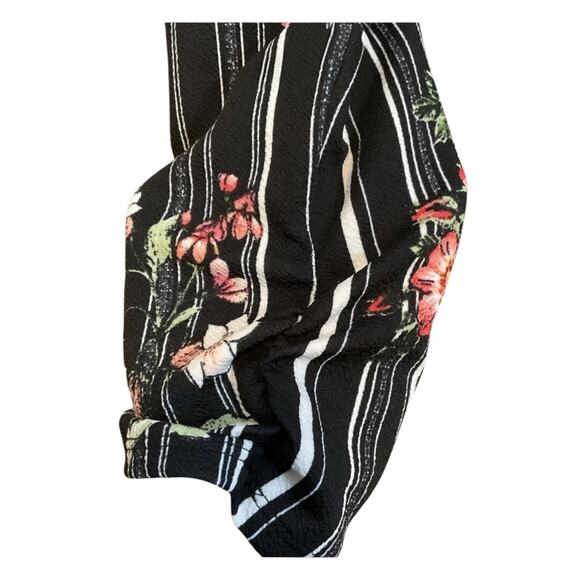 MOA MOA Floral Striped Open Front Blazer Cardigan Black Drape Hem Jacket Size S - Picture 5 of 10